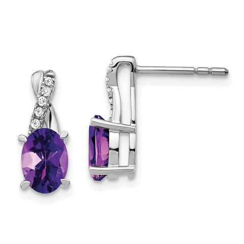 14k White Gold Amethyst and Diamond Earrings-WBC-EM4235-AM-006-WA