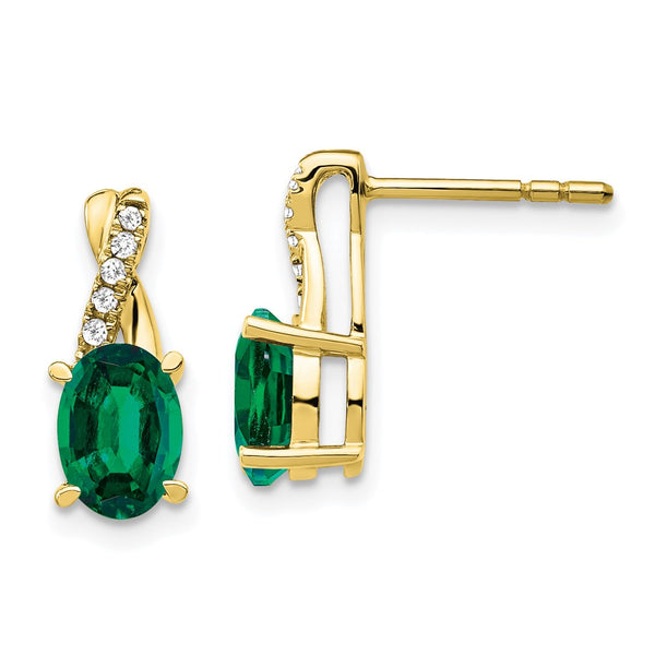 10k Created Emerald and Diamond Earrings-WBC-EM4235-CEM-006-1YA