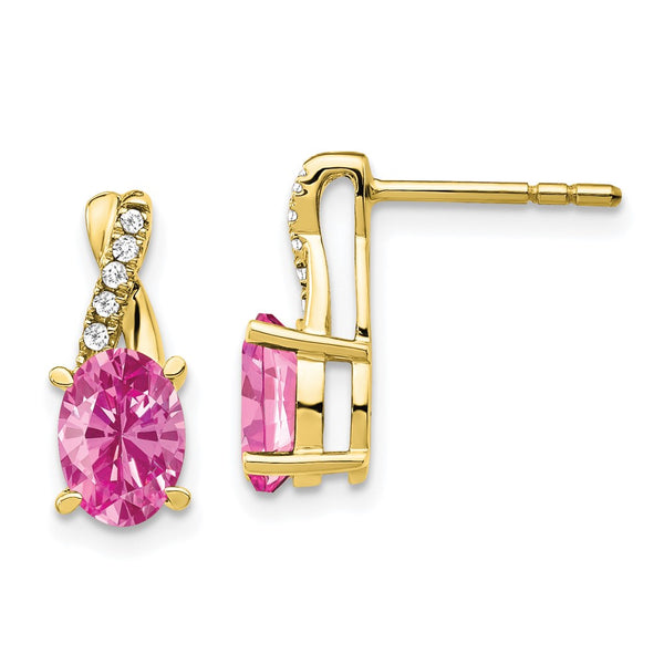 10k Created Pink Sapphire and Diamond Earrings-WBC-EM4235-CPS-006-1YA