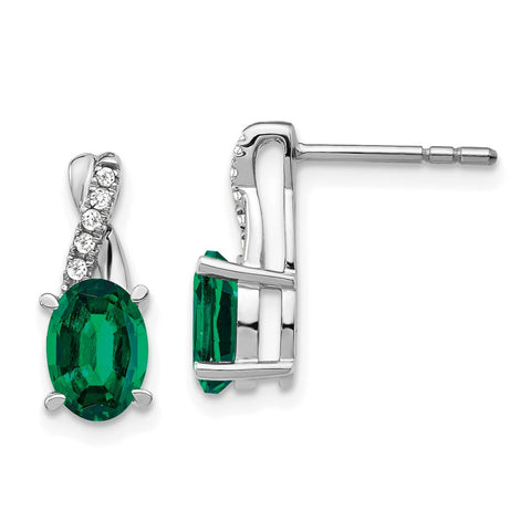 14k White Gold Emerald and Diamond Earrings-WBC-EM4235-EM-006-WA