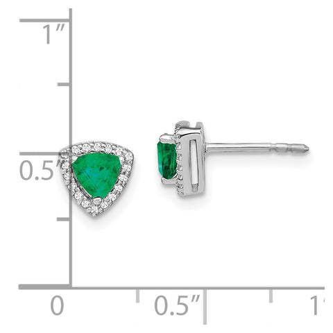 14k White Gold Trillion Emerald and Diamond Halo Earrings-WBC-EM4240-EM-014-WA