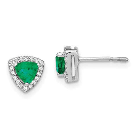14k White Gold Trillion Emerald and Diamond Halo Earrings-WBC-EM4240-EM-014-WA