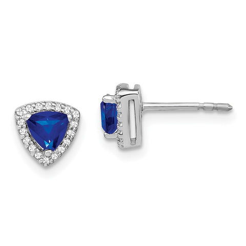 14k White Gold Trillion Sapphire and Diamond Halo Earrings-WBC-EM4240-SA-014-WA