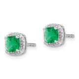 14k White Gold Cushion Emerald and Diamond Halo Earrings-WBC-EM4241-EM-015-WA