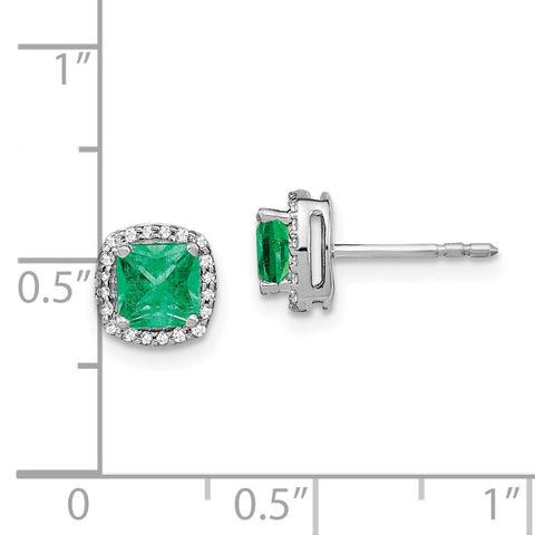 14k White Gold Cushion Emerald and Diamond Halo Earrings-WBC-EM4241-EM-015-WA