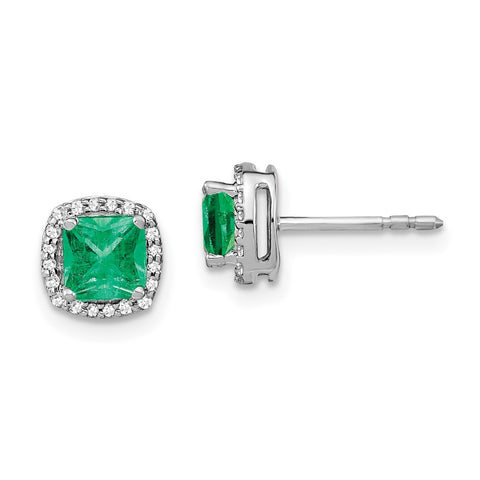 14k White Gold Cushion Emerald and Diamond Halo Earrings-WBC-EM4241-EM-015-WA