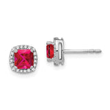 14k White Gold Cushion Ruby and Diamond Halo Earrings-WBC-EM4241-RU-015-WA