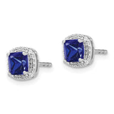 14k White Gold Cushion Sapphire and Diamond Halo Earrings-WBC-EM4241-SA-015-WA