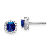 14k White Gold Cushion Sapphire and Diamond Halo Earrings-WBC-EM4241-SA-015-WA