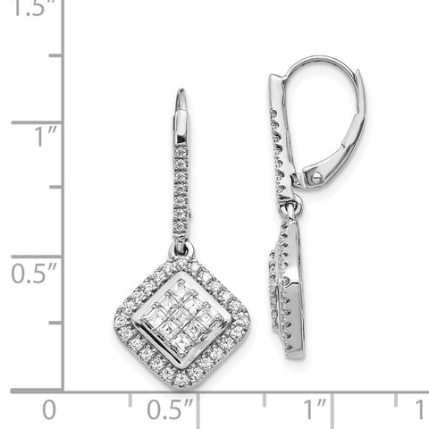 14k White Gold Diamond Cluster Leverback Earrings-WBC-EM4369-100-WA