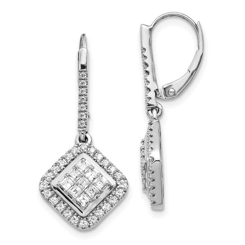 14k White Gold Diamond Cluster Leverback Earrings-WBC-EM4369-100-WA