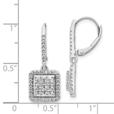 14k White Gold Diamond Cluster Leverback Earrings-WBC-EM4371-100-WA