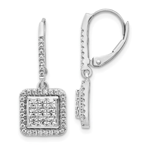 14k White Gold Diamond Cluster Leverback Earrings-WBC-EM4371-100-WA