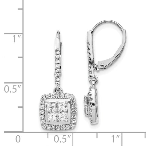 14k White Gold Diamond Cluster Leverback Earrings-WBC-EM4372-100-WA