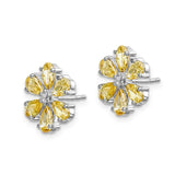 14k White Gold Diamond Citrine Flower Earrings-WBC-EM4377-006-WA