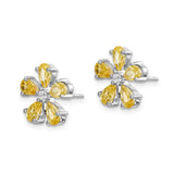 14k White Gold Diamond Citrine Flower Earrings-WBC-EM4378-006-WA