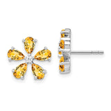 14k White Gold Diamond Citrine Flower Earrings-WBC-EM4378-006-WA