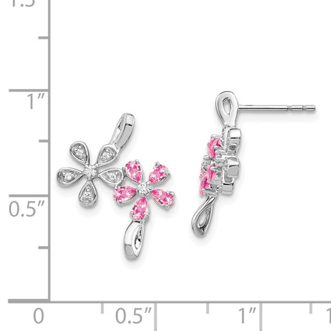 14k White Gold Diamond and Pink Tourmaline Flower Earrings-WBC-EM4379-009-WA