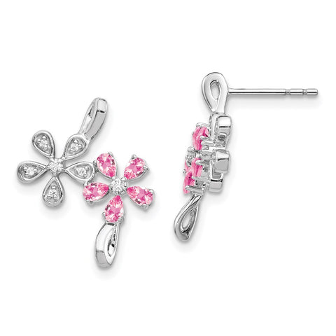 14k White Gold Diamond and Pink Tourmaline Flower Earrings-WBC-EM4379-009-WA