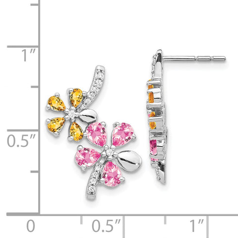 14k White Gold Diamond/Citrine/Pink Tourmaline Flower Earrings-WBC-EM4380-012-WA