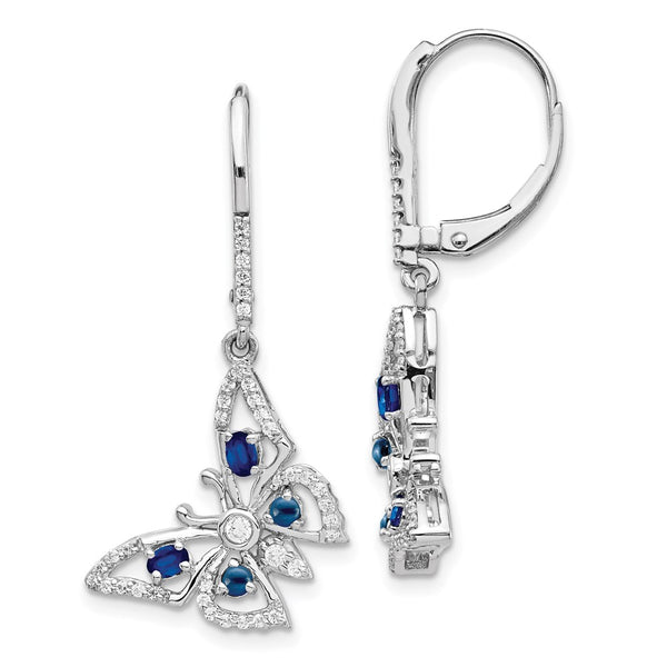 14k White Gold Diamond/Sapphire Butterfly Leverback Earrings-WBC-EM4391-SA-038-WA