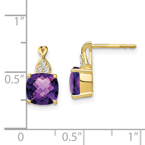 10k Checkerboard Amethyst and Diamond Earrings-WBC-EM4393-AM-006-1YA