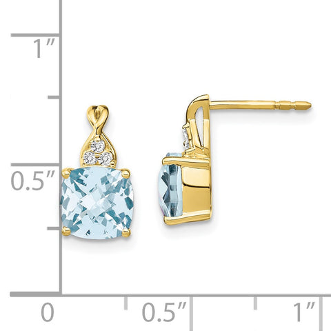 10k Checkerboard Aquamarine and Diamond Earrings-WBC-EM4393-AQ-006-1YA