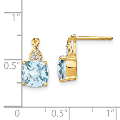 14k Checkerboard Aquamarine and Diamond Earrings-WBC-EM4393-AQ-006-YA