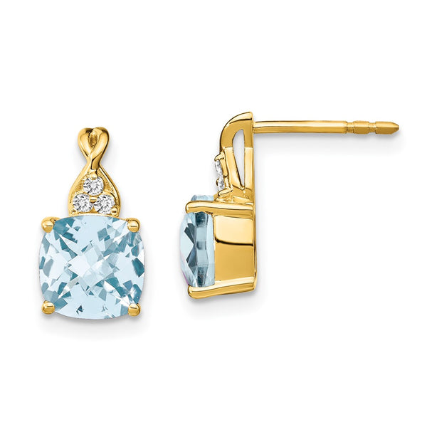 14k Checkerboard Aquamarine and Diamond Earrings-WBC-EM4393-AQ-006-YA