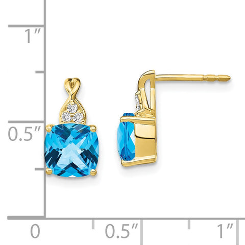 10k Checkerboard Blue Topaz and Diamond Earrings-WBC-EM4393-BT-006-1YA