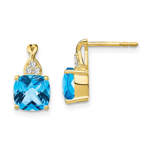 10k Checkerboard Blue Topaz and Diamond Earrings-WBC-EM4393-BT-006-1YA