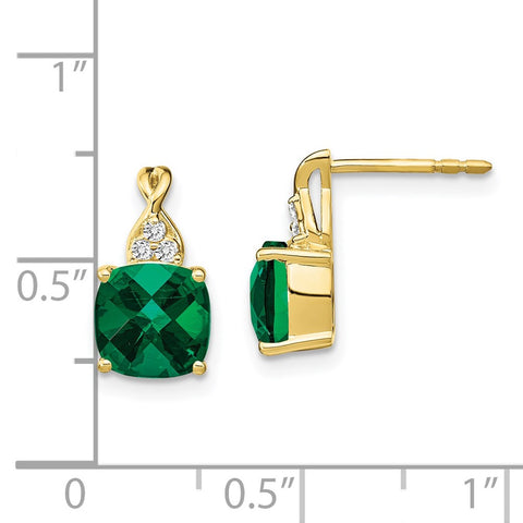 10k Checkerboard Created Emerald and Diamond Earrings-WBC-EM4393-CEM-006-1YA