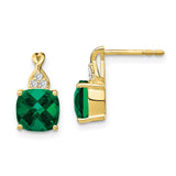 10k Checkerboard Created Emerald and Diamond Earrings-WBC-EM4393-CEM-006-1YA