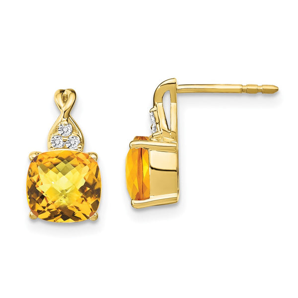 10k Checkerboard Citrine and Diamond Earrings-WBC-EM4393-CI-006-1YA