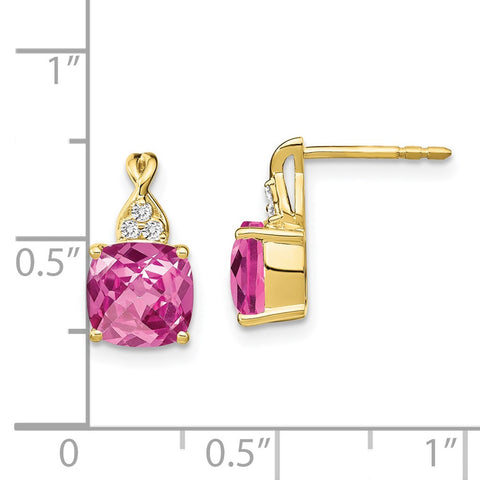 10k Checkerboard Created Pink Sapphire and Diamond Earrings-WBC-EM4393-CPS-006-1YA