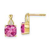 10k Checkerboard Created Pink Sapphire and Diamond Earrings-WBC-EM4393-CPS-006-1YA