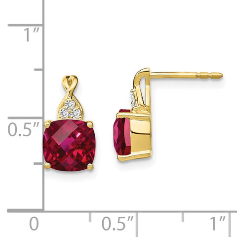 10k Checkerboard Created Ruby and Diamond Earrings-WBC-EM4393-CRU-006-1YA