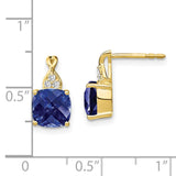 10k Checkerboard Created Sapphire and Diamond Earrings-WBC-EM4393-CSA-006-1YA