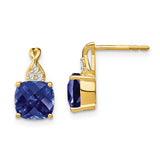 14k Checkerboard Created Sapphire and Diamond Earrings-WBC-EM4393-CSA-006-YA