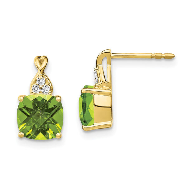 10k Checkerboard Peridot and Diamond Earrings-WBC-EM4393-PE-006-1YA