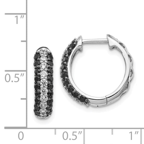 14k White Gold White and Black Diamond Hinged Hoop Earrings-WBC-EM5399-BK-100-WA