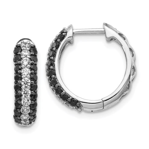 14k White Gold White and Black Diamond Hinged Hoop Earrings-WBC-EM5399-BK-100-WA