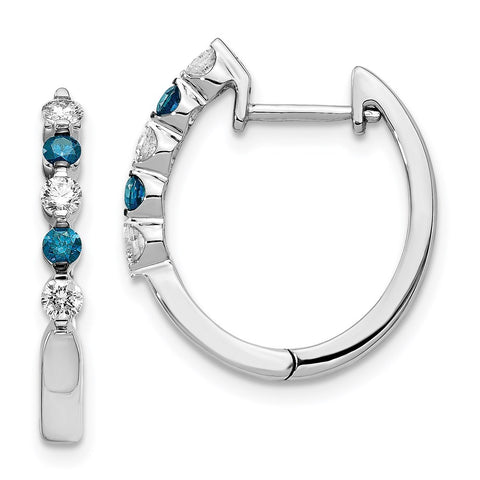 14k White Gold Blue/White Diamond Hinged Hoop Earrings-WBC-EM5403-BD-050-WA