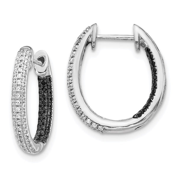 14k White Gold Black and White Diamond In/Out Hoop Earrings-WBC-EM5435-BK-055-WA