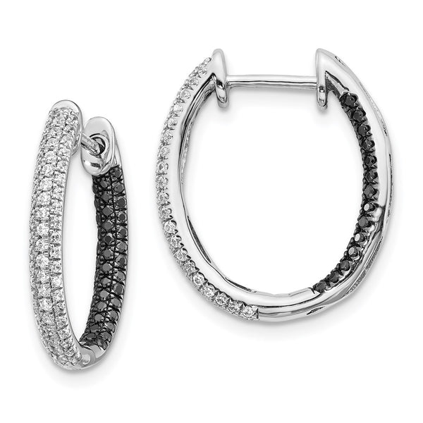 14k White Gold Black and White Diamond In/Out Hoop Earrings-WBC-EM5436-BK-088-WA