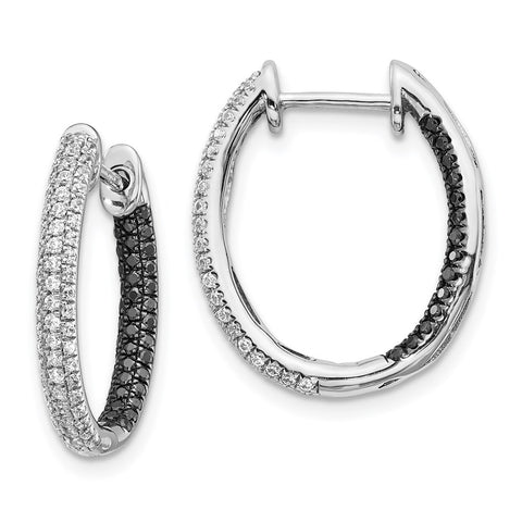 14k White Gold Black and White Diamond In/Out Hoop Earrings-WBC-EM5436-BK-088-WA