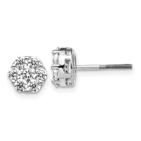 14k White Gold Diamond Cluster Screwback Earrings-WBC-EM5458-110-WA