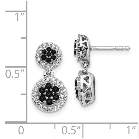 14k White Gold Black/White Diamond Cluster Dangle Earrings-WBC-EM5487-075-WA