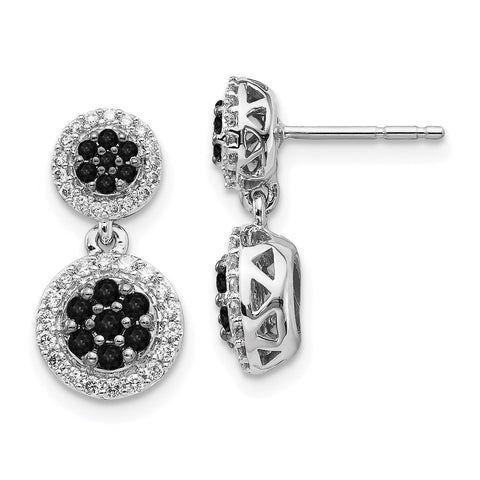 14k White Gold Black/White Diamond Cluster Dangle Earrings-WBC-EM5487-075-WA