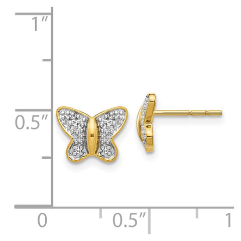 14k w/Rhodium Diamond Butterfly Post Earrings-WBC-EM5504-002-YA